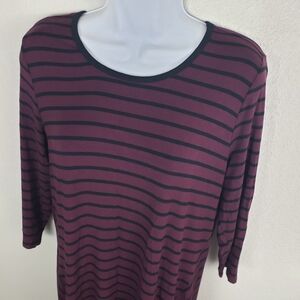 Soma Purple And Black Striped 3/4 Length Sleeves Mini Sleep Dress Size Medium